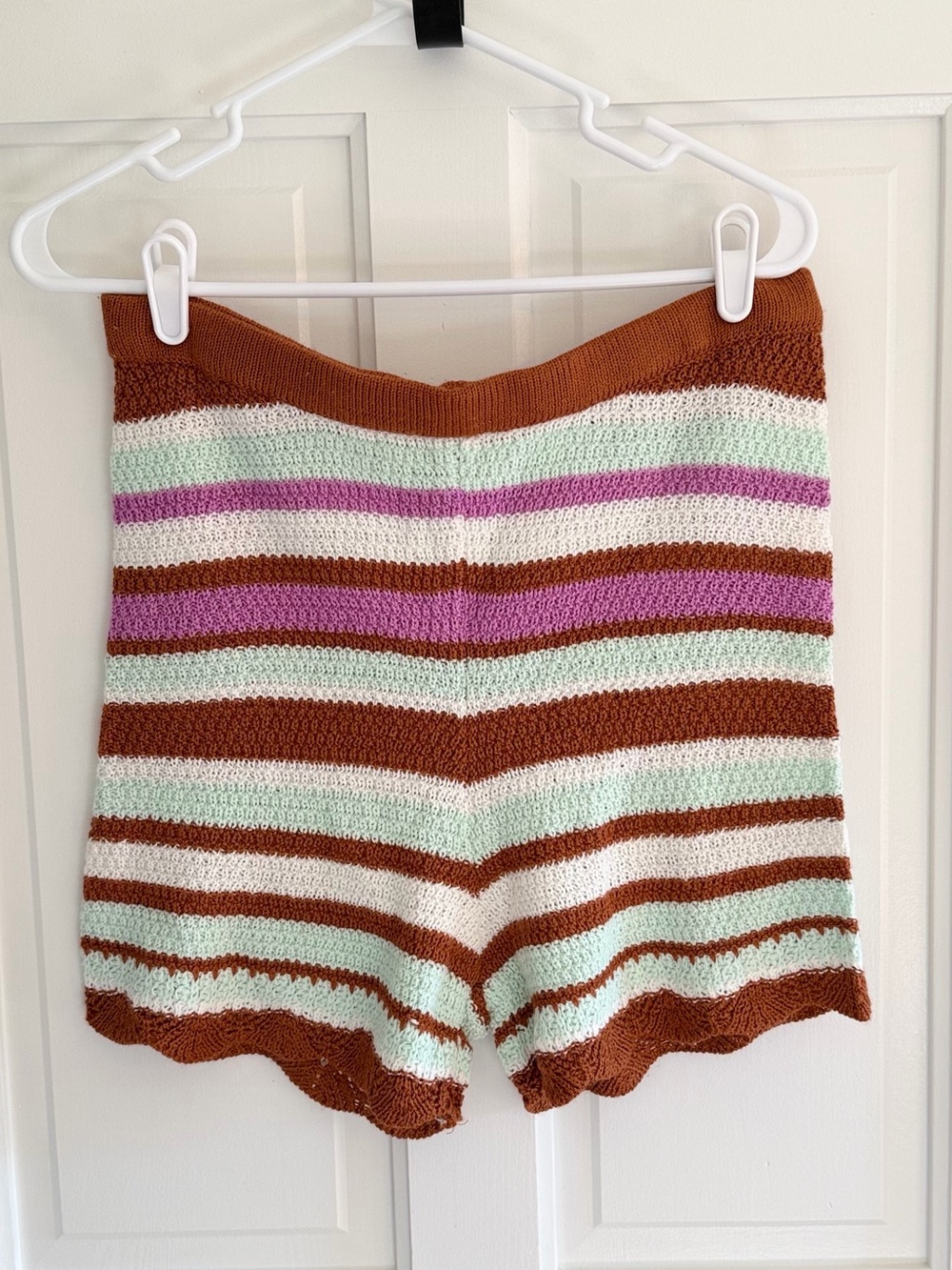 No Comment Striped Knit Crochet Shorts Brown Purple Mint Size L‎ Boho